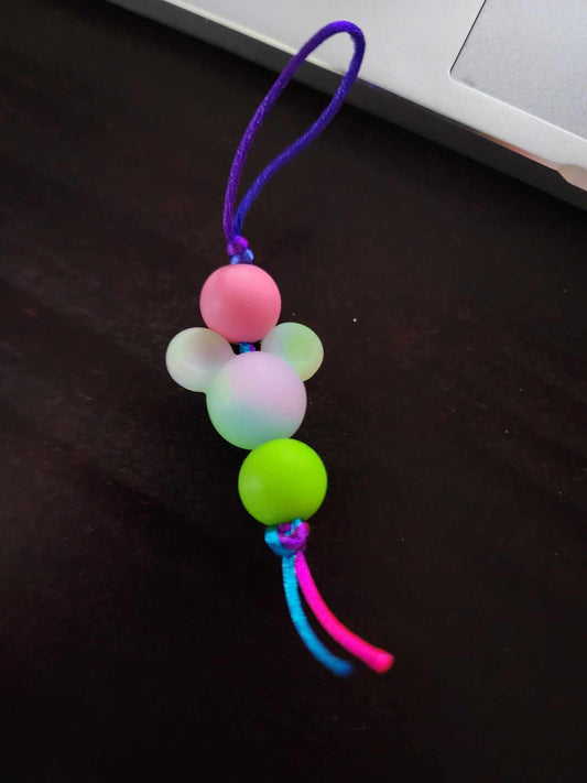 Pink/Green Mouse head Glow Zipper Pull
