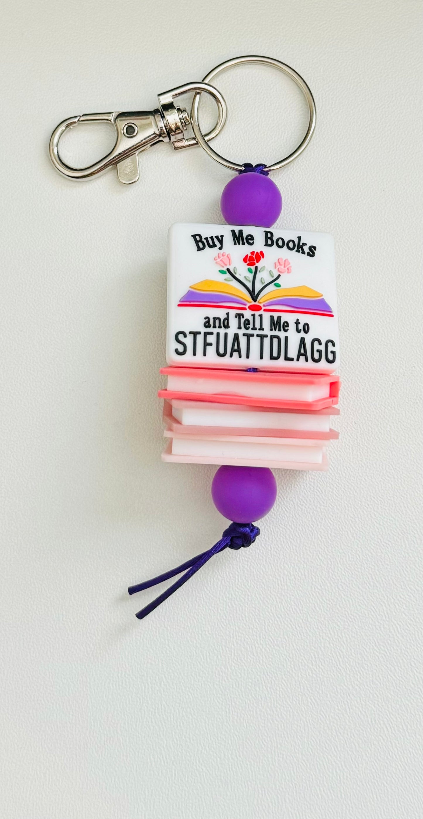 Buy me books white keychain