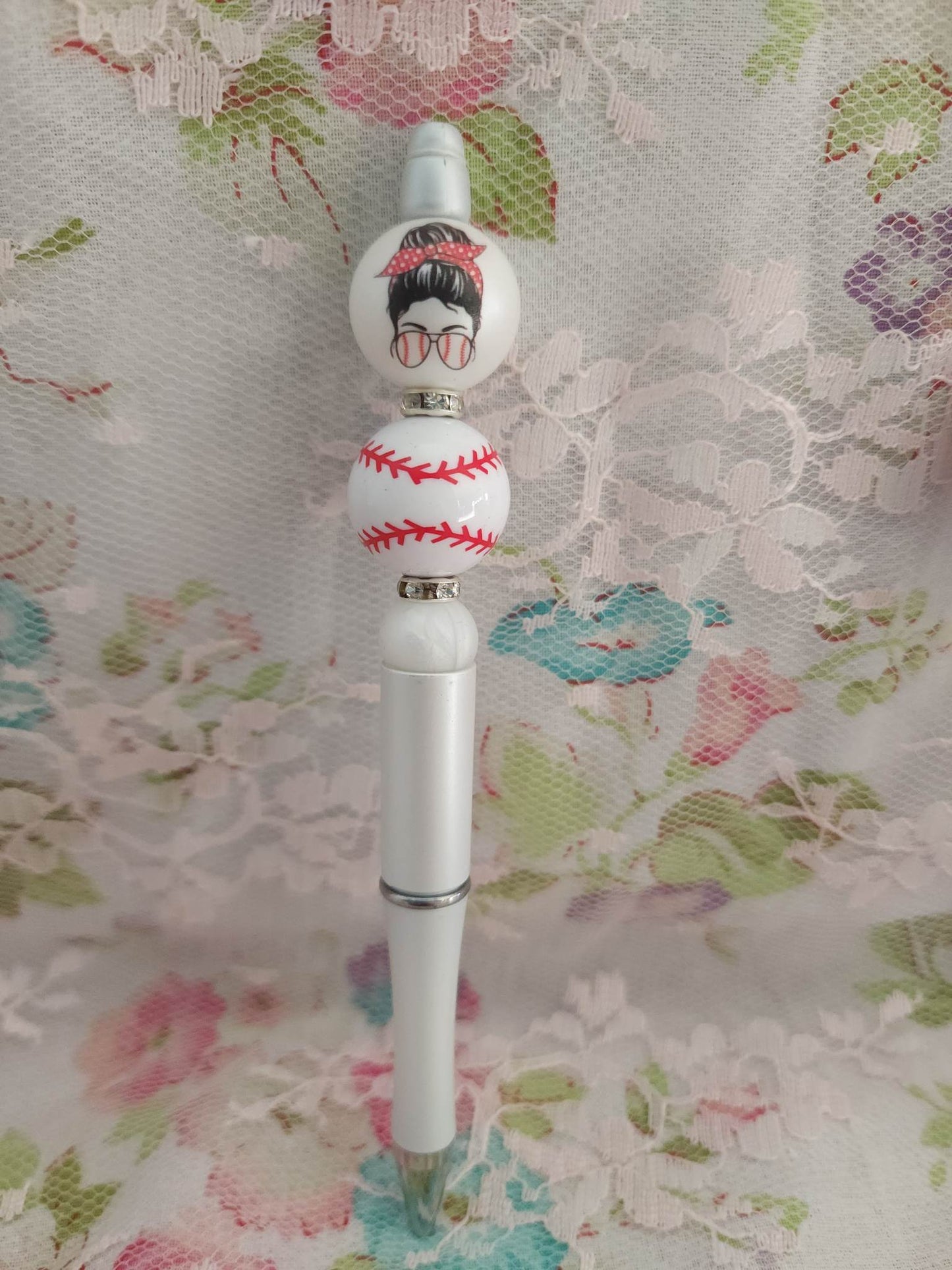 Messy Bun Baseball Beaded Pen