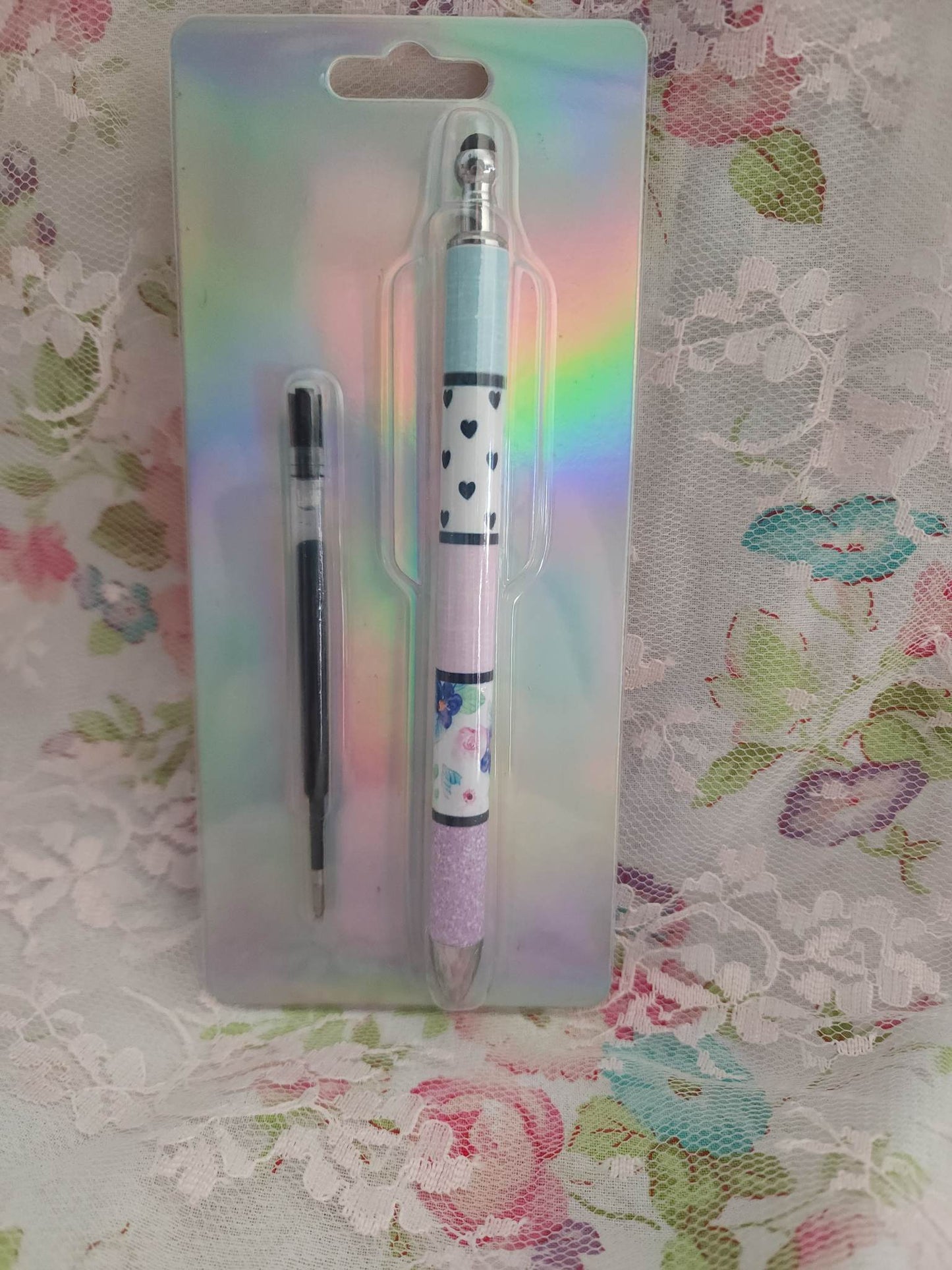 Purple/ Blue Heart/Floral Sublimation Pen