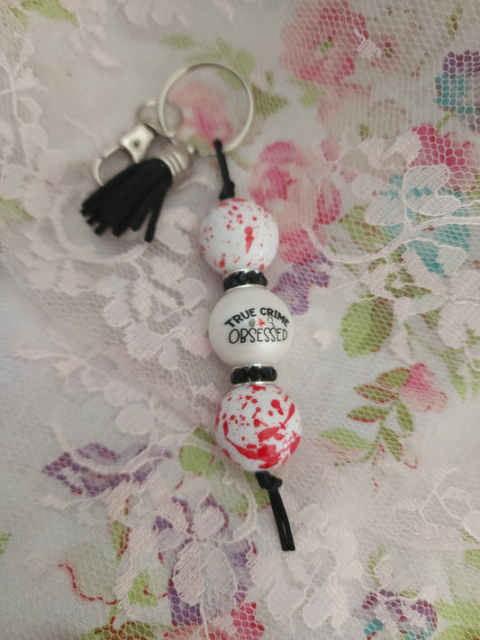 True Crime Obsessed Beaded Keychain