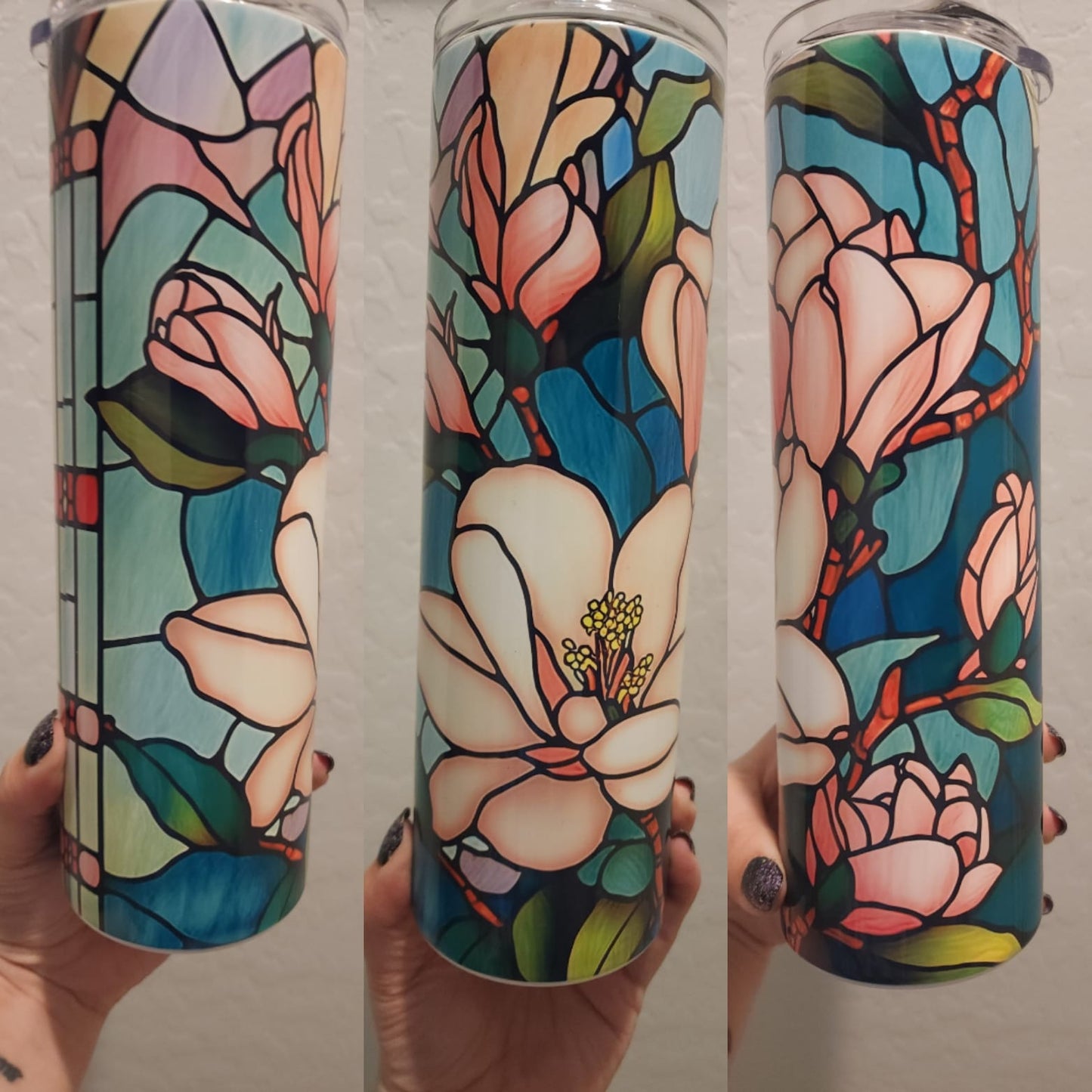 Magnolia Blossom Stained Glass 30 oz Tumbler