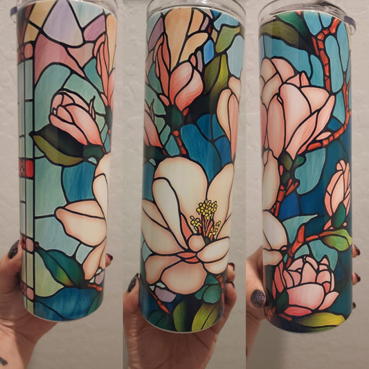 Magnolia Blossom Stained Glass 30 oz Tumbler