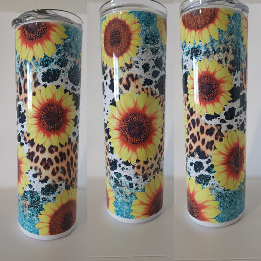 Teal Animal Print Sunflower 30 oz Tumbler
