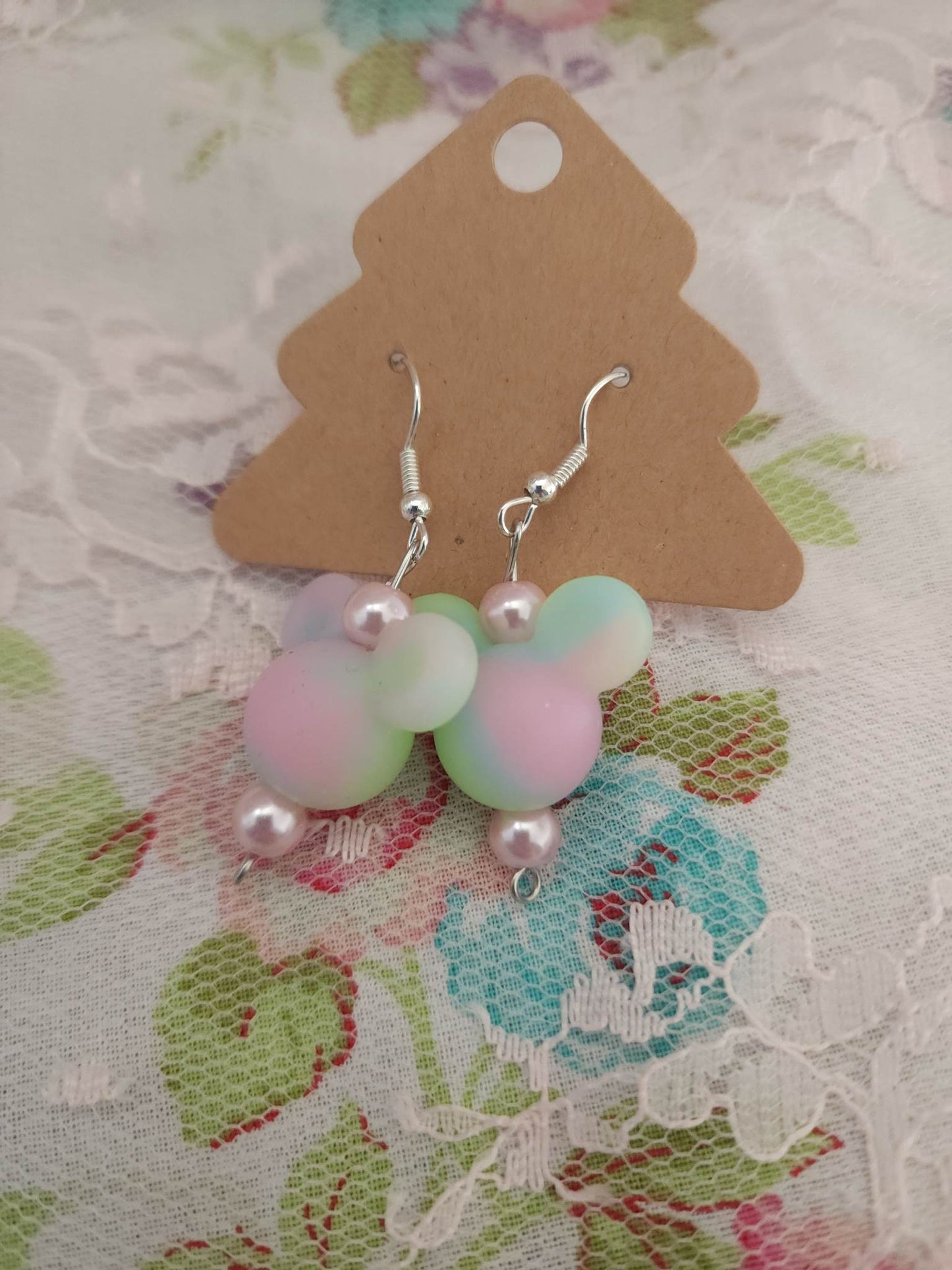 Pink/Green Marble Glow Mouse Head Earrings