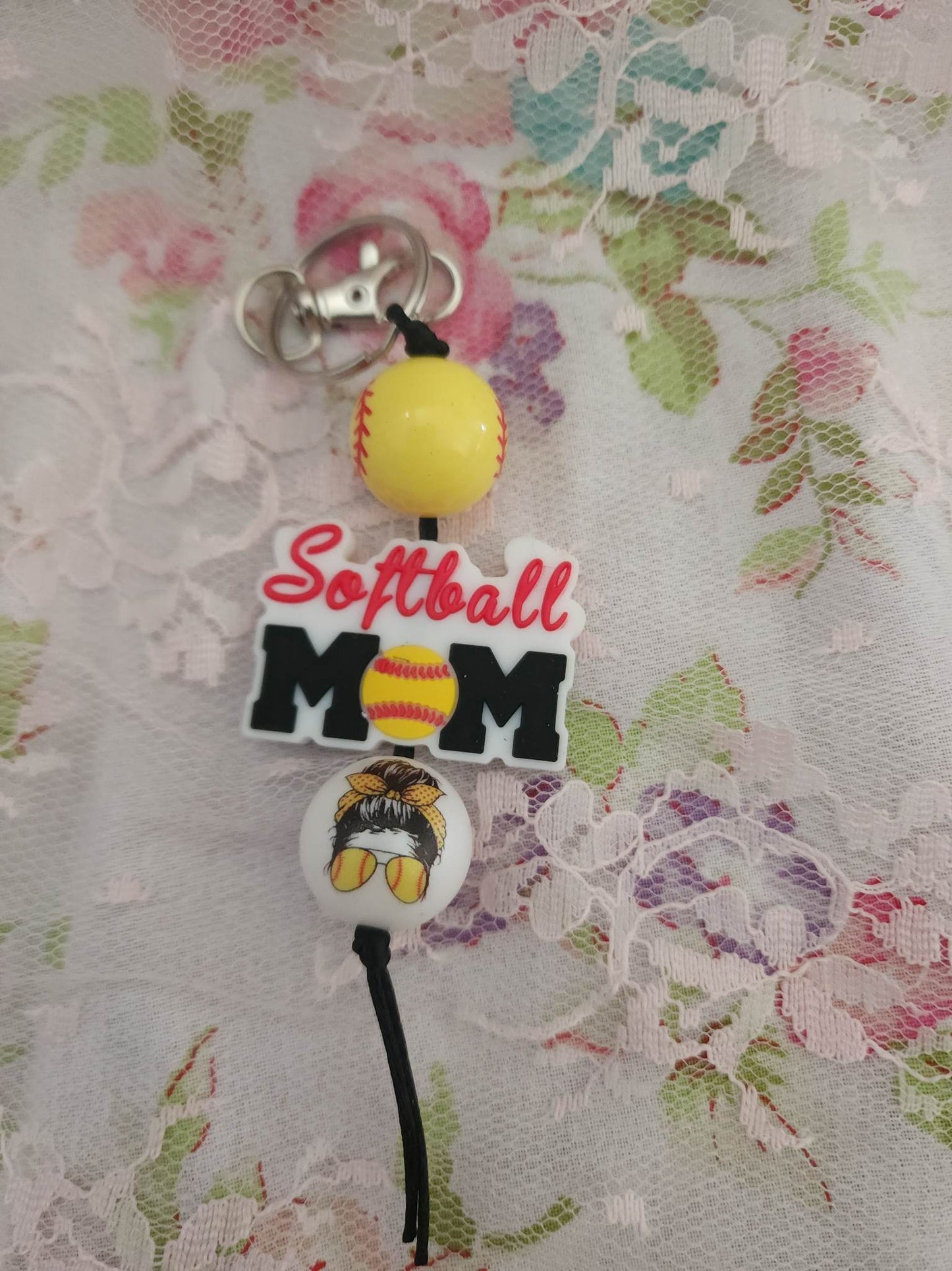 Softball Mom Beaded Keychain