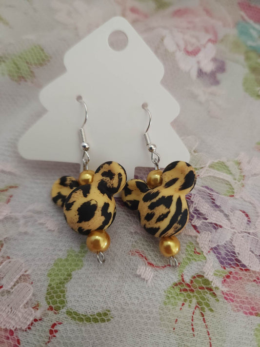 Cheetah Print Mouse Head Dangle Earrings