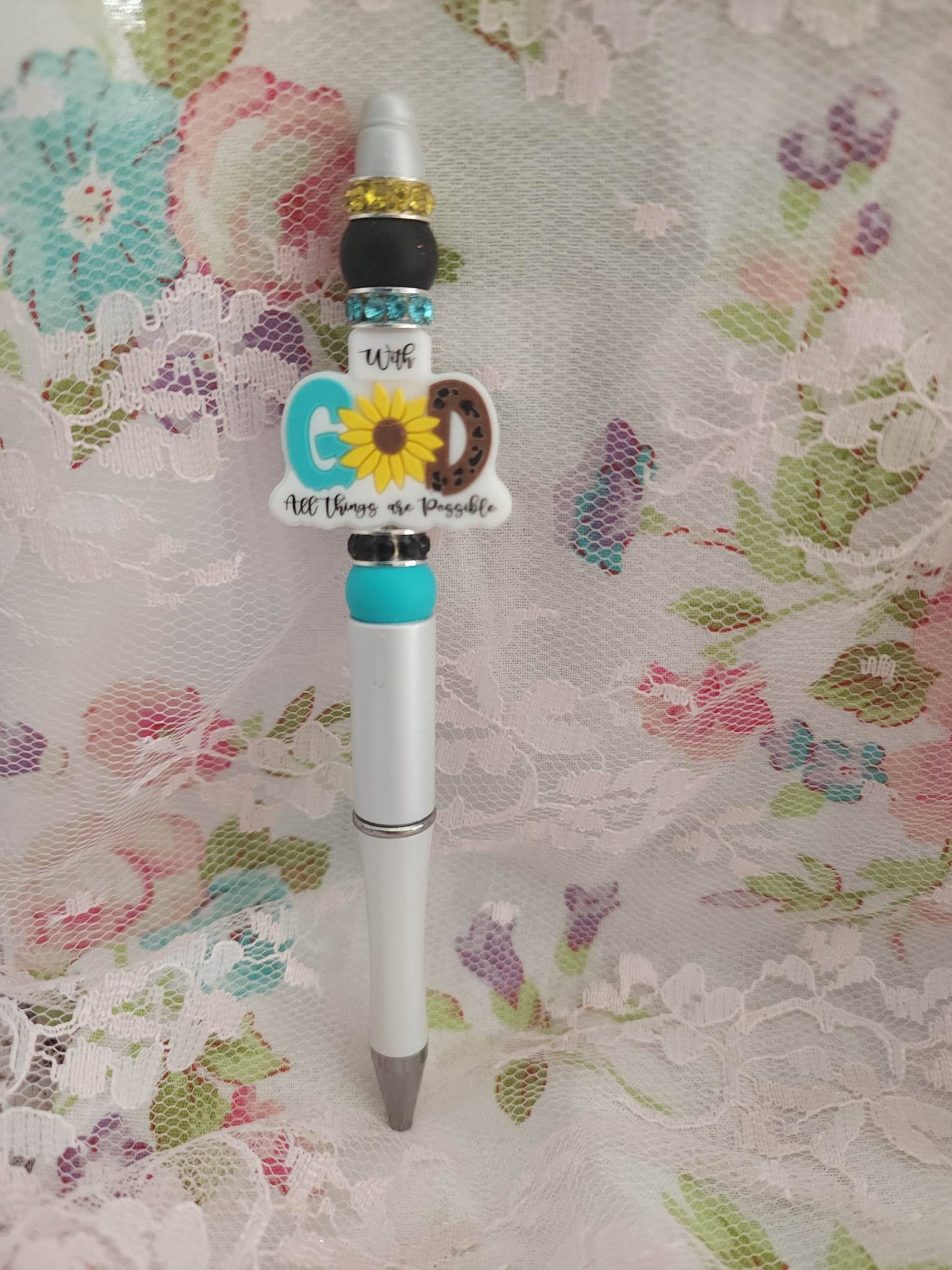 Teal God Beaded Pen