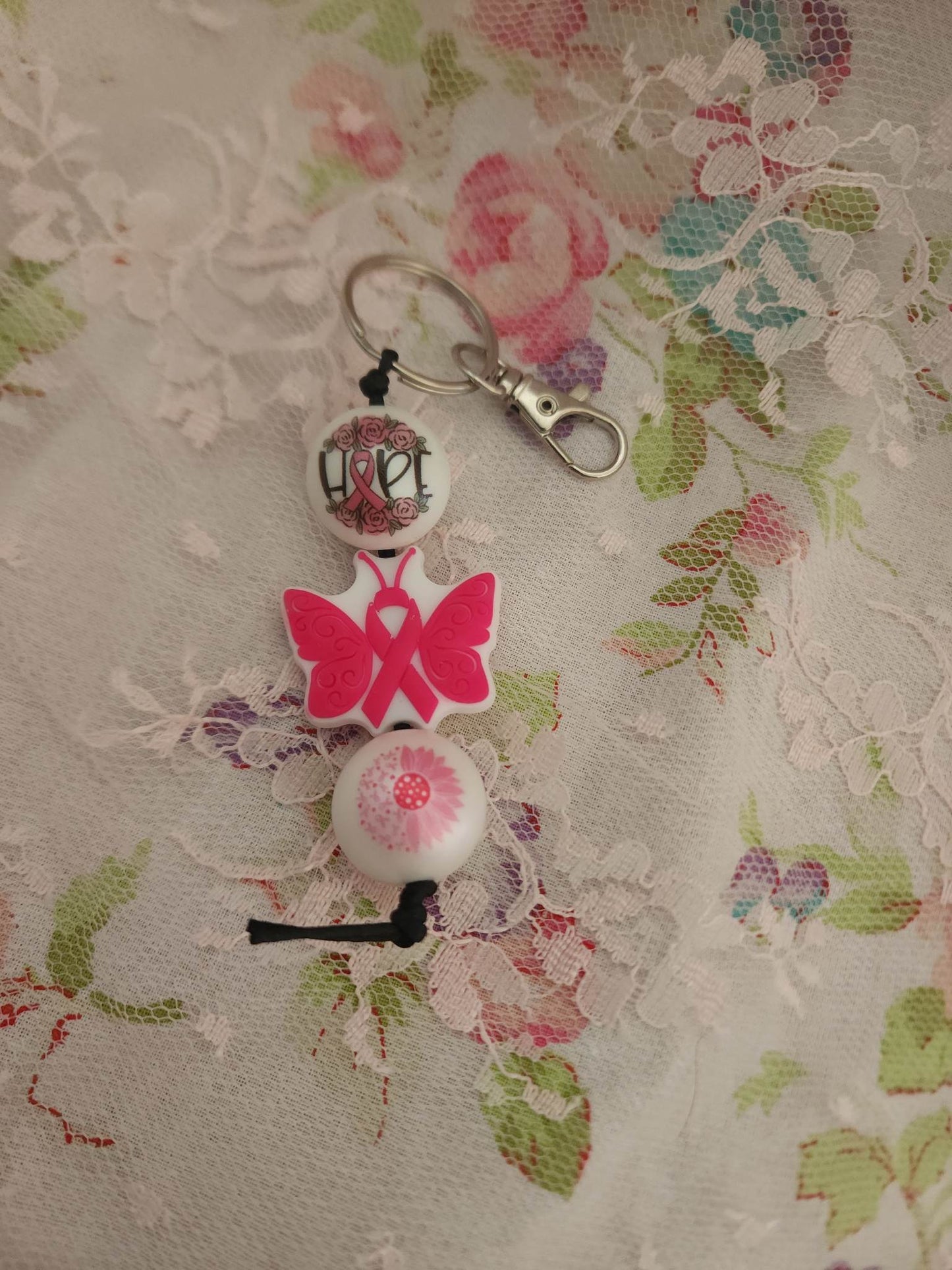 Pink Butterfly Beaded Keychain