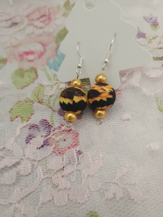 Black Sunflower Dangle Earrings