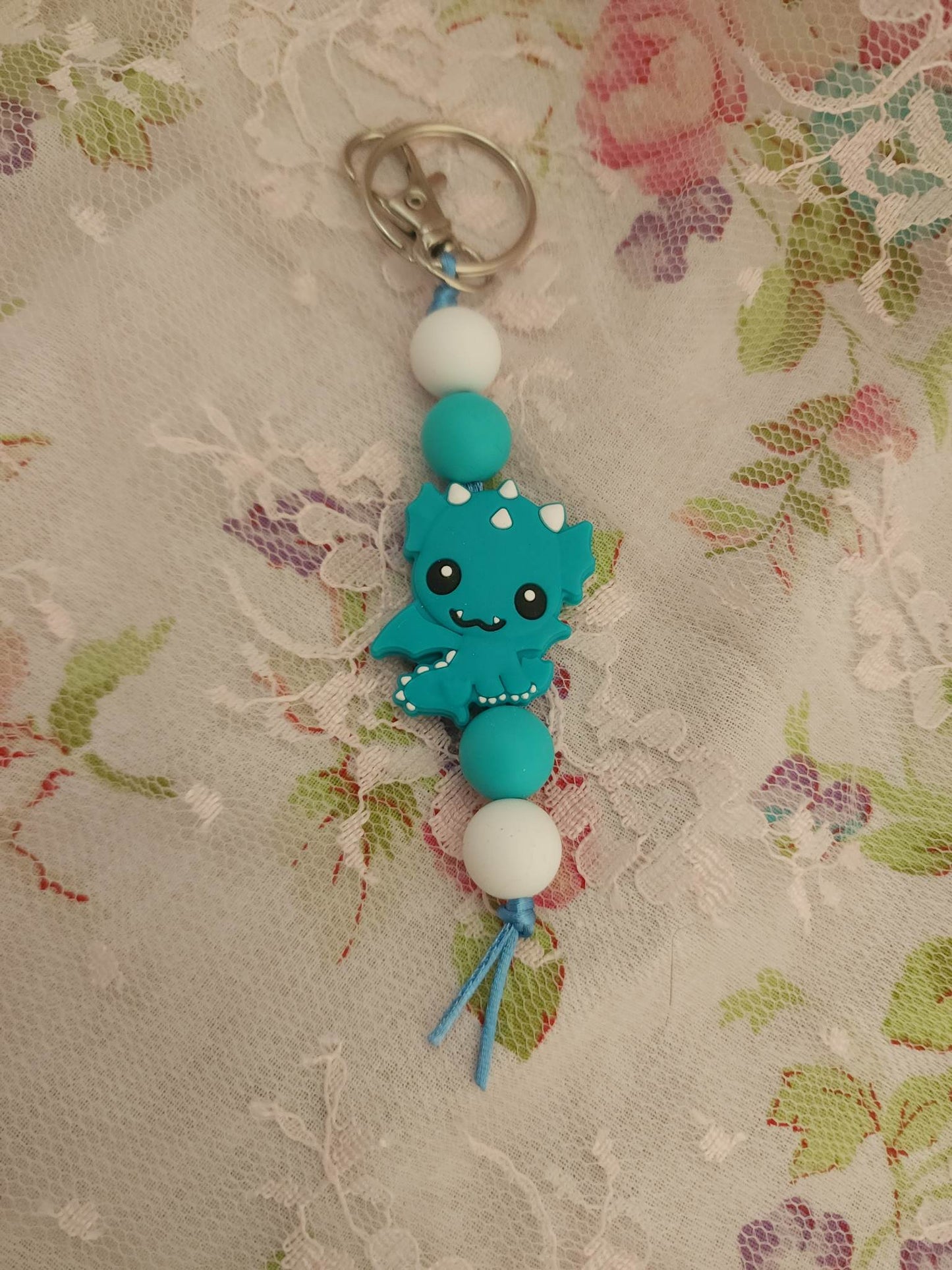 Teal Dragon Beaded Keychain