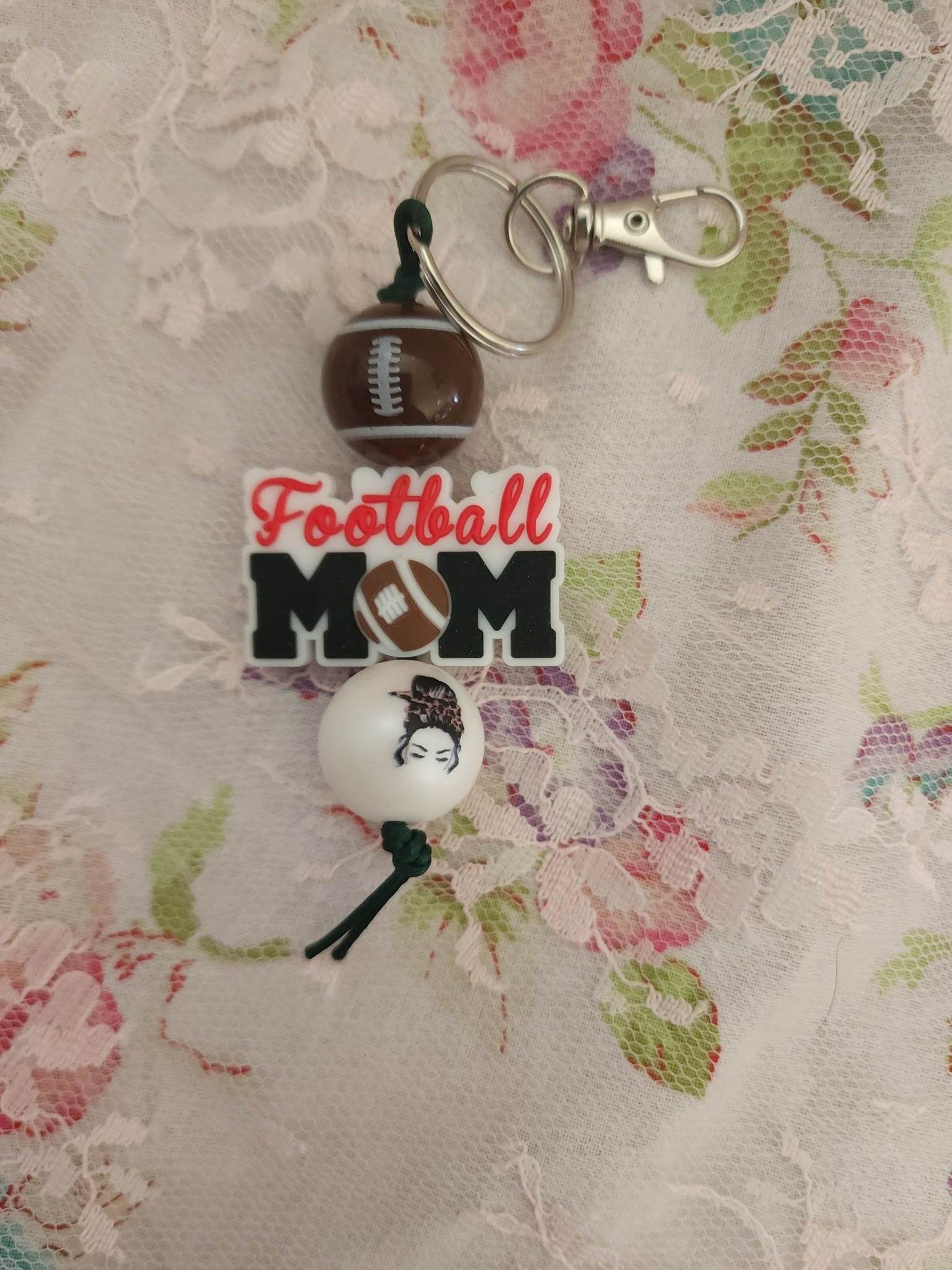 Football Mom Beaded Keychain