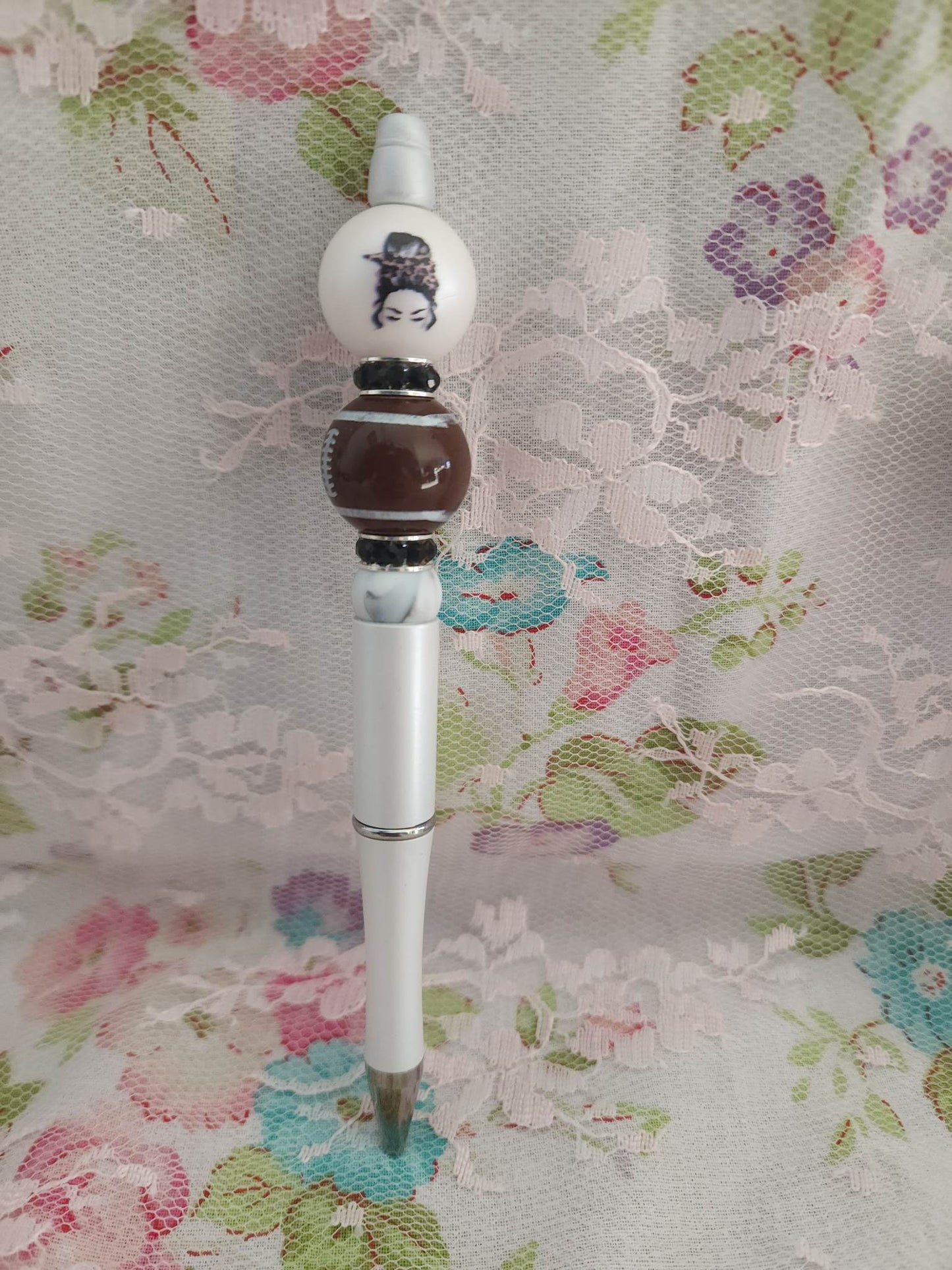 Messy Bun Football Beaded Pen