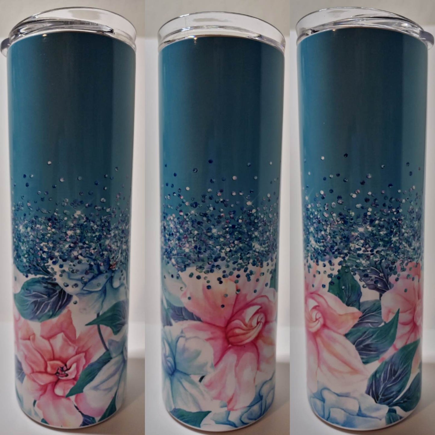 Blue with Blue and Pink Floral 20 oz Tumbler