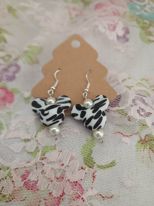 Zebra Mouse Head Dangle Earrings