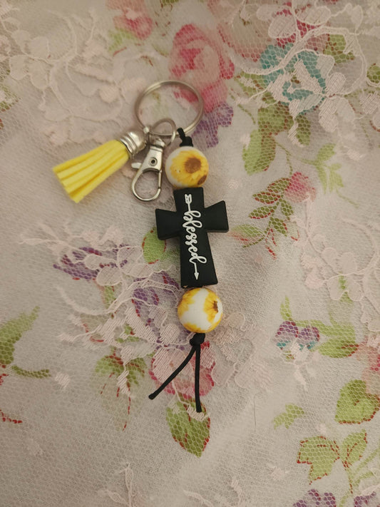 Black Blessed Cross Beaded Keychain
