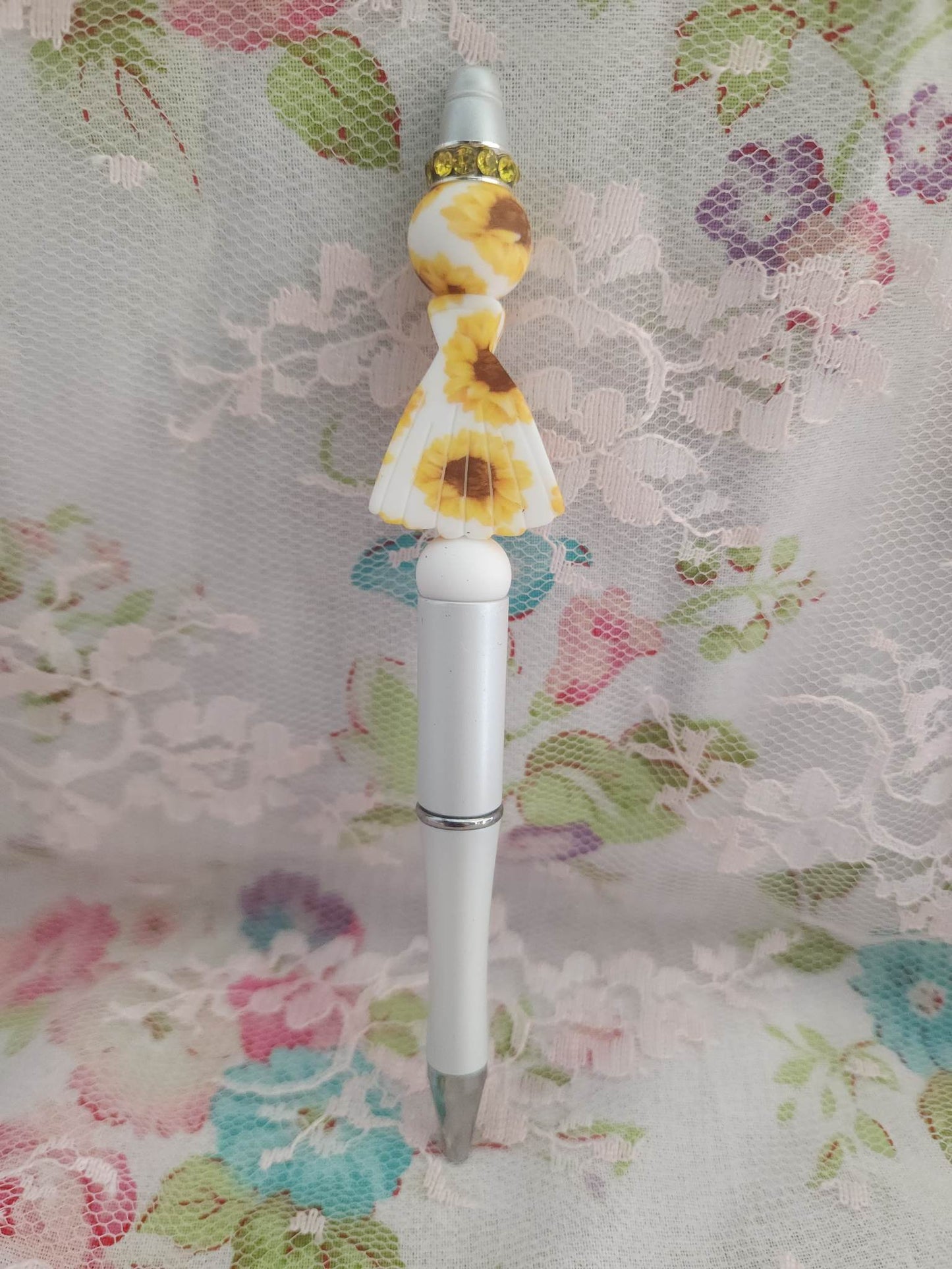 White Sunflower Dress Beaded Pen