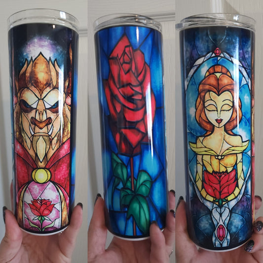 Princess/Rose/Beast Stained glass 20 oz