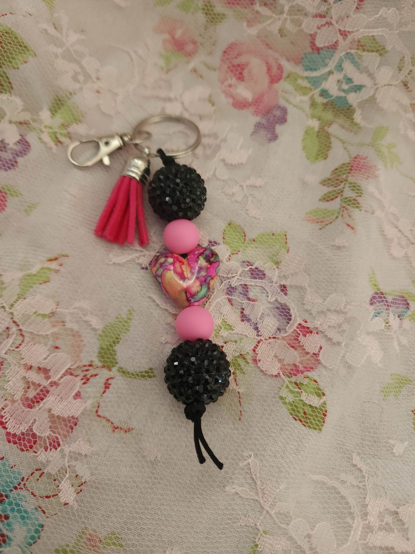 Pink Marble Beaded Keychain