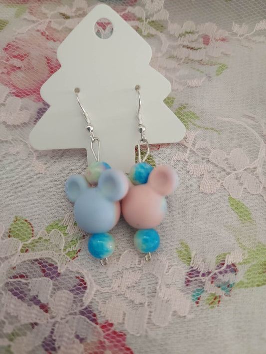 Pink/Blue Marble Dangle Earrings