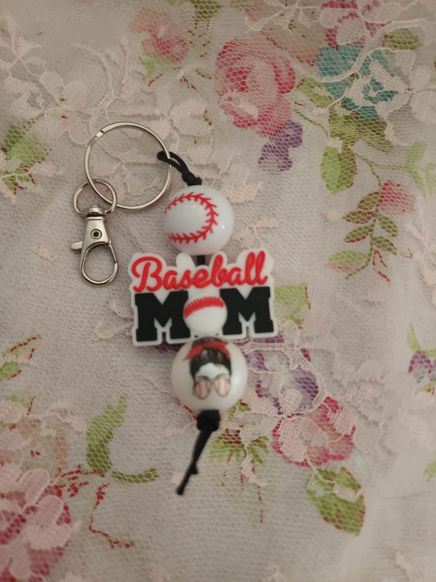 Baseball Mom Beaded Keychain