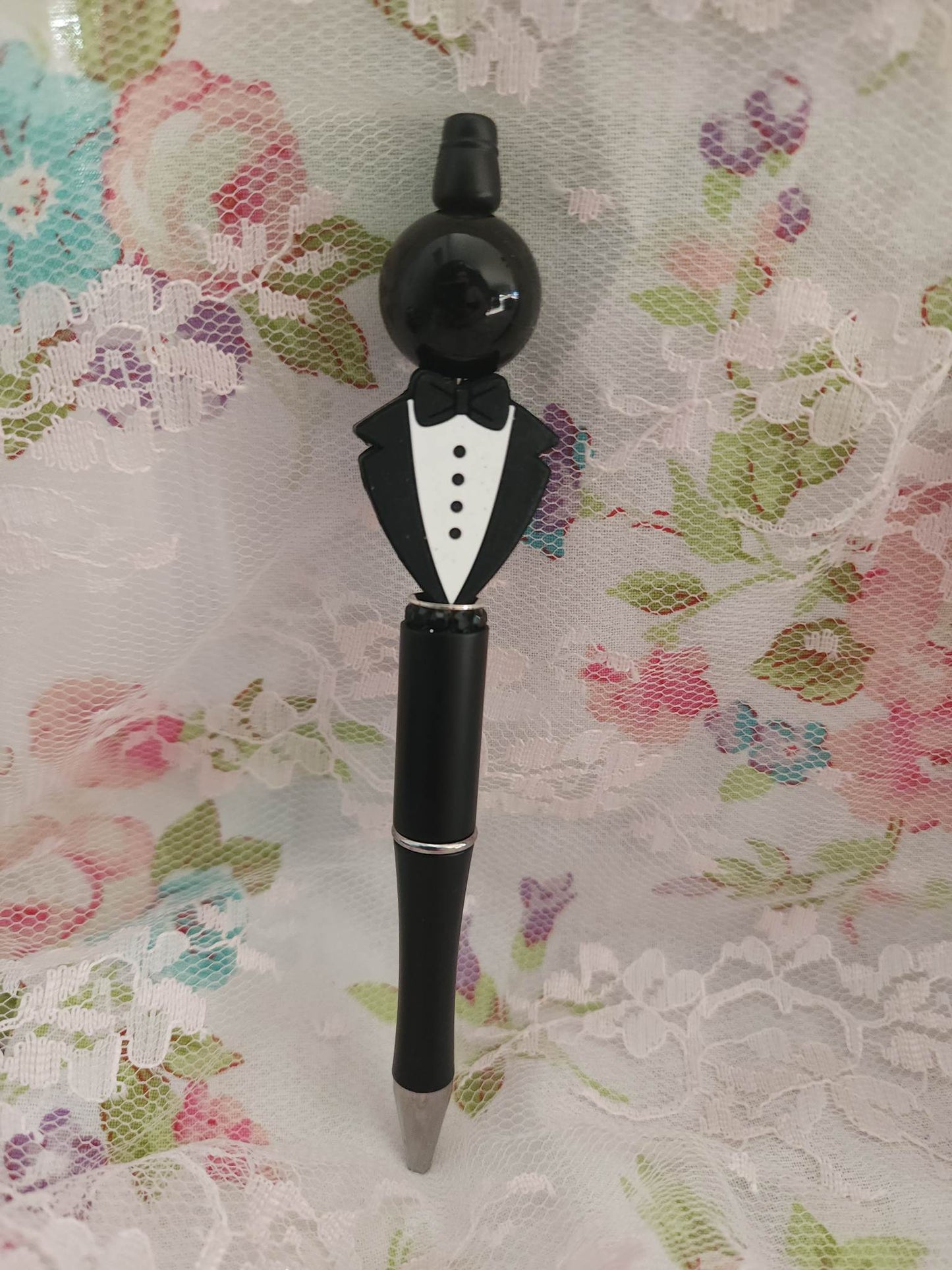 Black Tux Beaded Pen