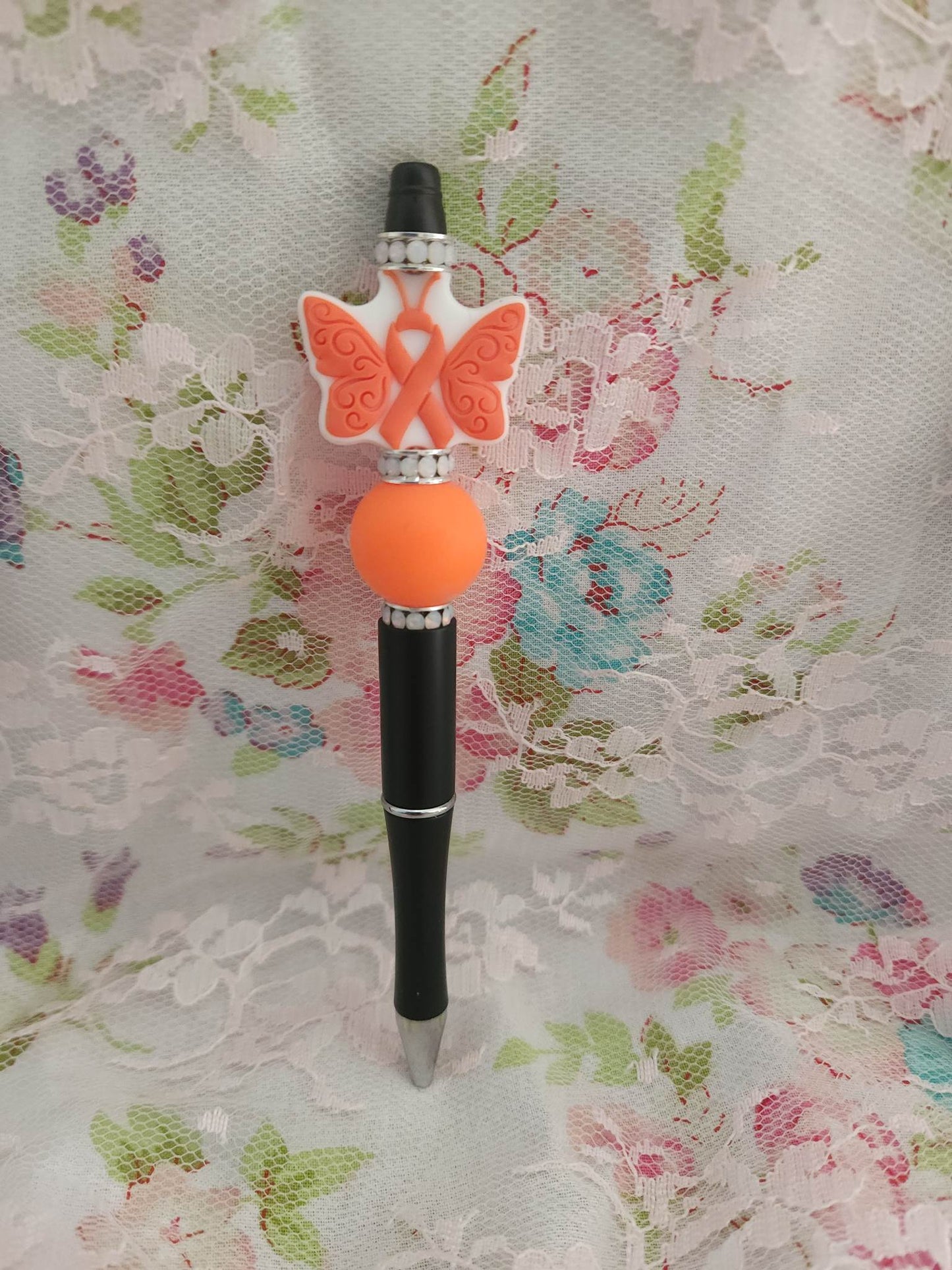 Orange Ribbon Butterfly Beaded Pen