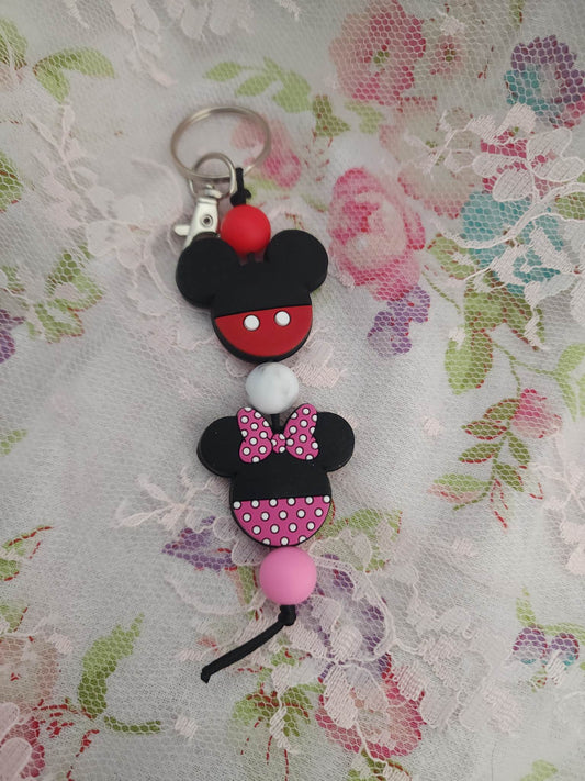 Mr & Mrs Mouse Head Beaded Keychain