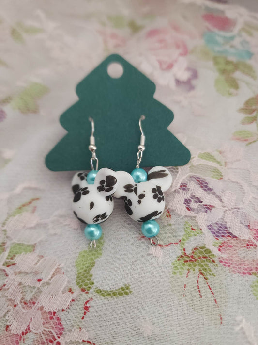 Paw Print Mouse Head Dangle Earrings