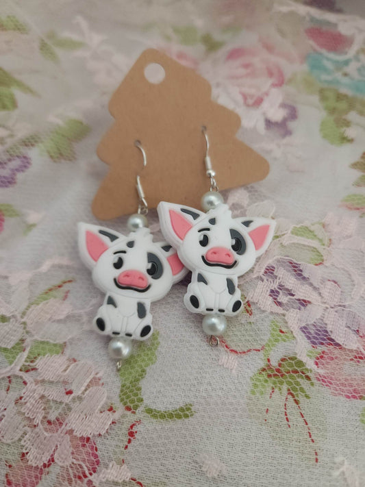 White Pig Dangle Earrings