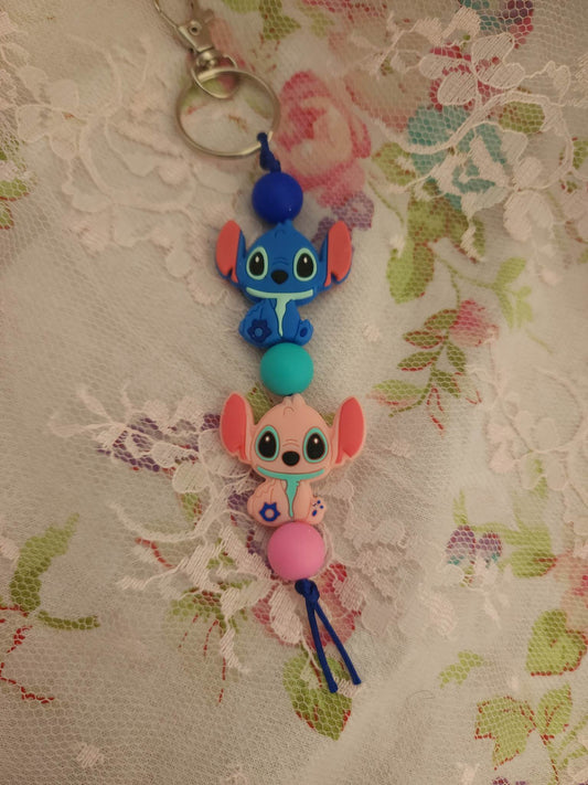 Blue & Pink Alien Beaded Keychain