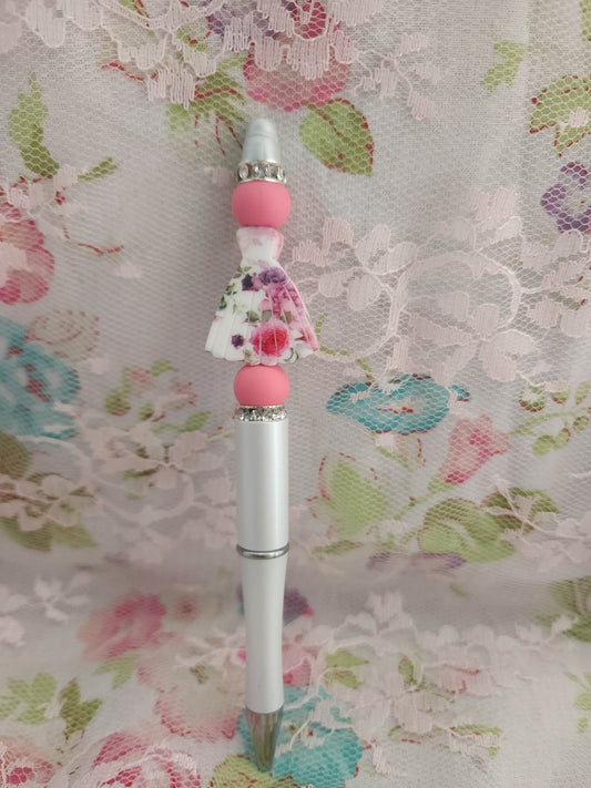 Pink/Purple Floral Dress Beaded Pen