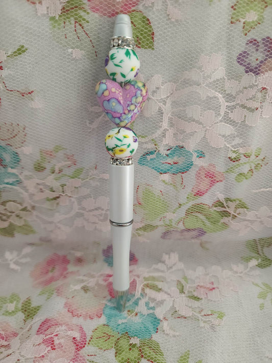 Purple Marble Heart Beaded Pen