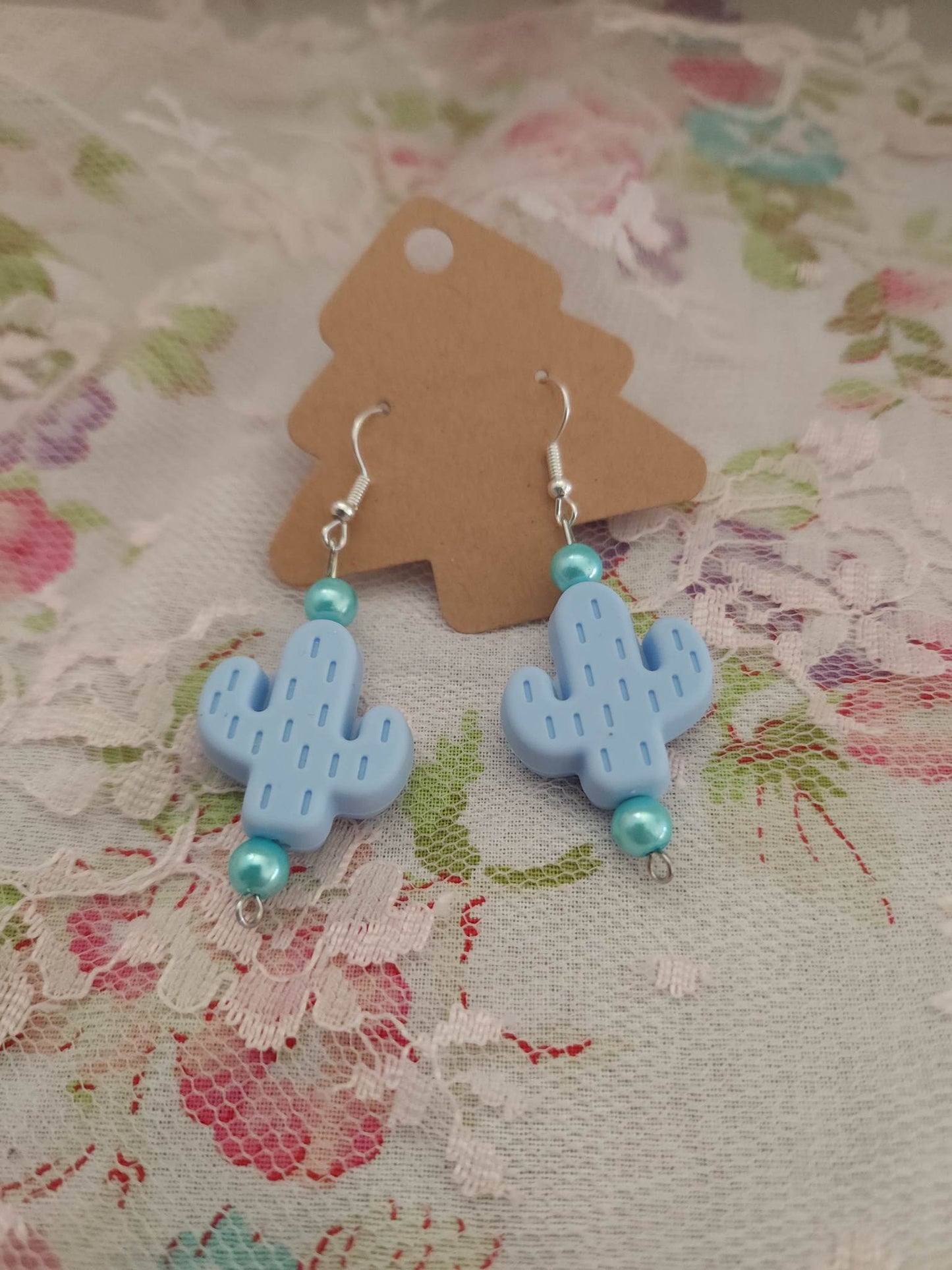 Blue Cactus Dangle Earrings