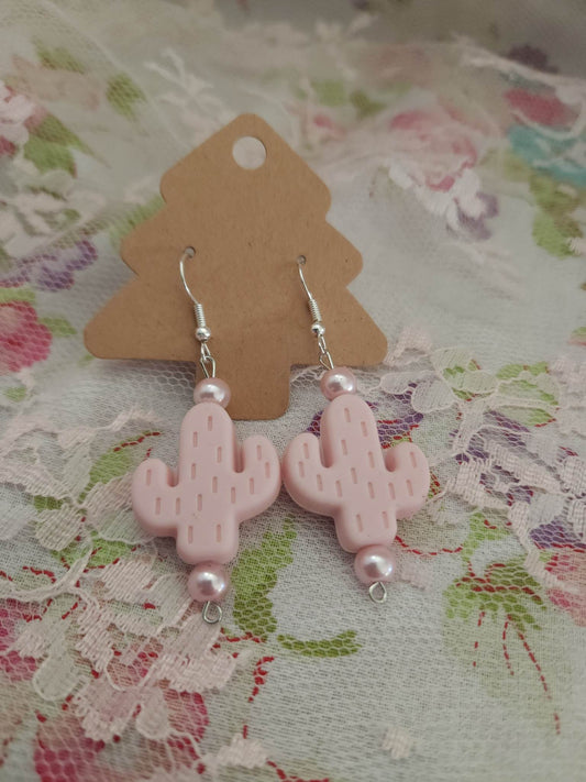 Pink Cactus Dangle Earrings