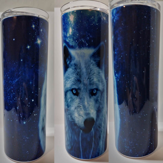 Starry night White Wolf 20 oz Tumbler