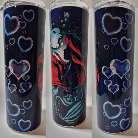 Dark Mermaid with Heart Bubbles 20 oz Tumbler