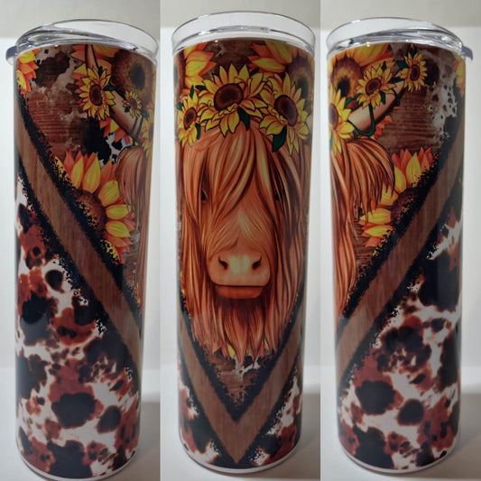 Highland Cow Sunflower Cow Print 20 oz Tumbler