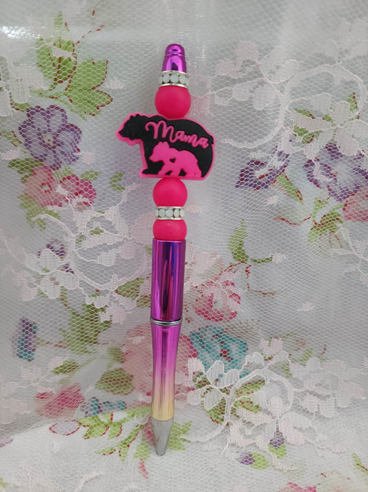 Hot Pink Mama Bear Beaded Pen